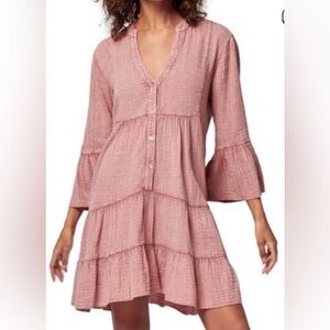 Faherty Dune Cotton Gauze Kasey Dress Dusty Rose L